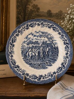 Royal Wessex Blue White Transferware 10” Plate Wall | Fox Hunt English Cottage